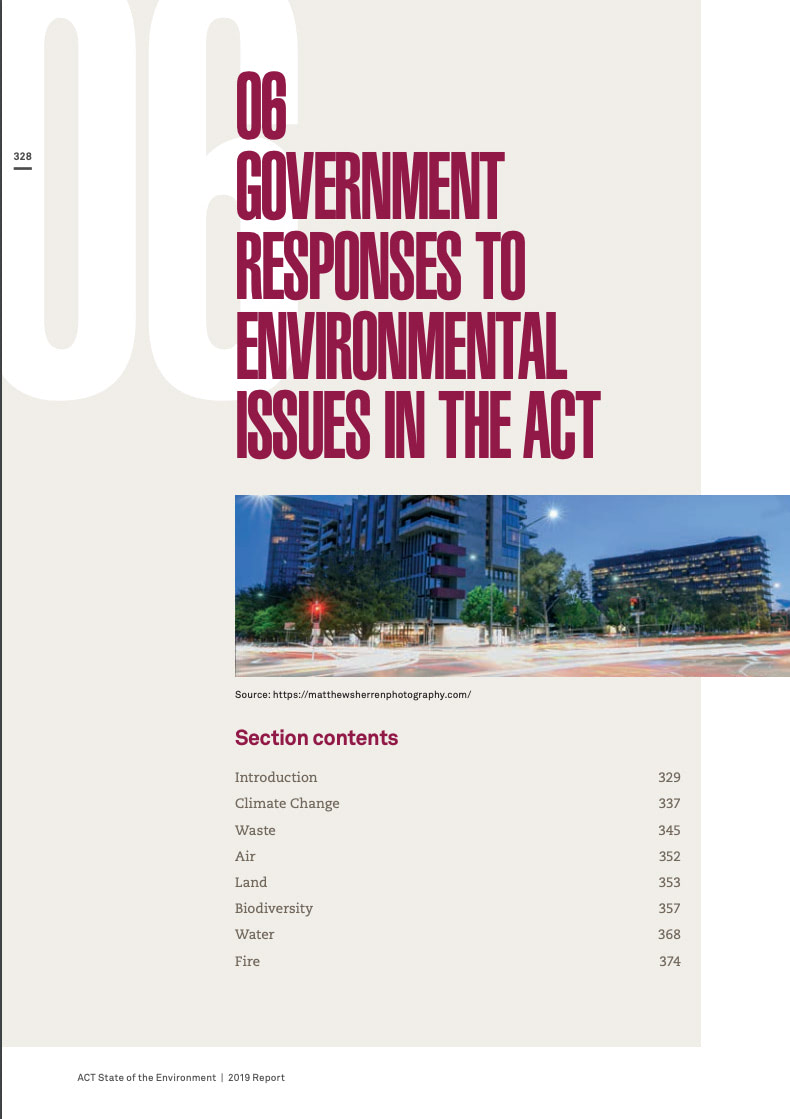 Government responses to environmental issues in the ACT chapter screenshot